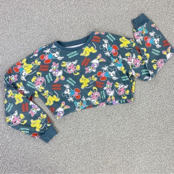 Disney Mickey Mouse And Friends Crop Sweatshirt Gray Multi Medium - Picture 12 of 12